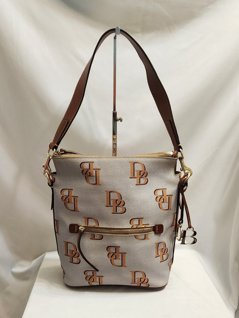 Dooney & Bourke Monogram Brown Gray Large Canvas Coated Leather Shoulder Bag